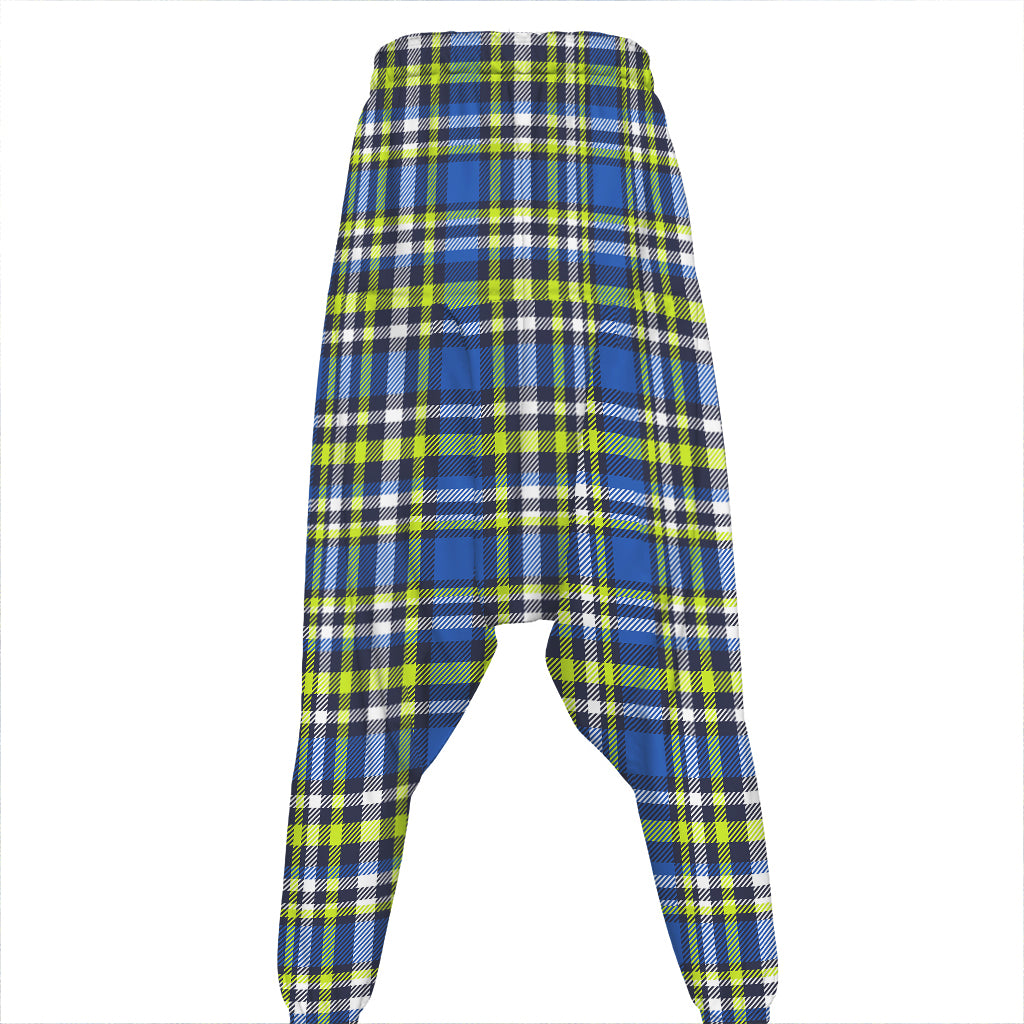 Blue Green And White Plaid Pattern Print Hammer Pants