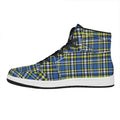 Blue Green And White Plaid Pattern Print High Top Leather Sneakers