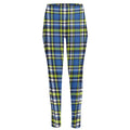 Blue Green And White Plaid Pattern Print High-Waisted Pocket Leggings