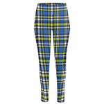 Blue Green And White Plaid Pattern Print High-Waisted Pocket Leggings