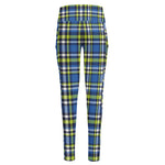 Blue Green And White Plaid Pattern Print High-Waisted Pocket Leggings