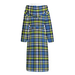 Blue Green And White Plaid Pattern Print Hooded Bathrobe