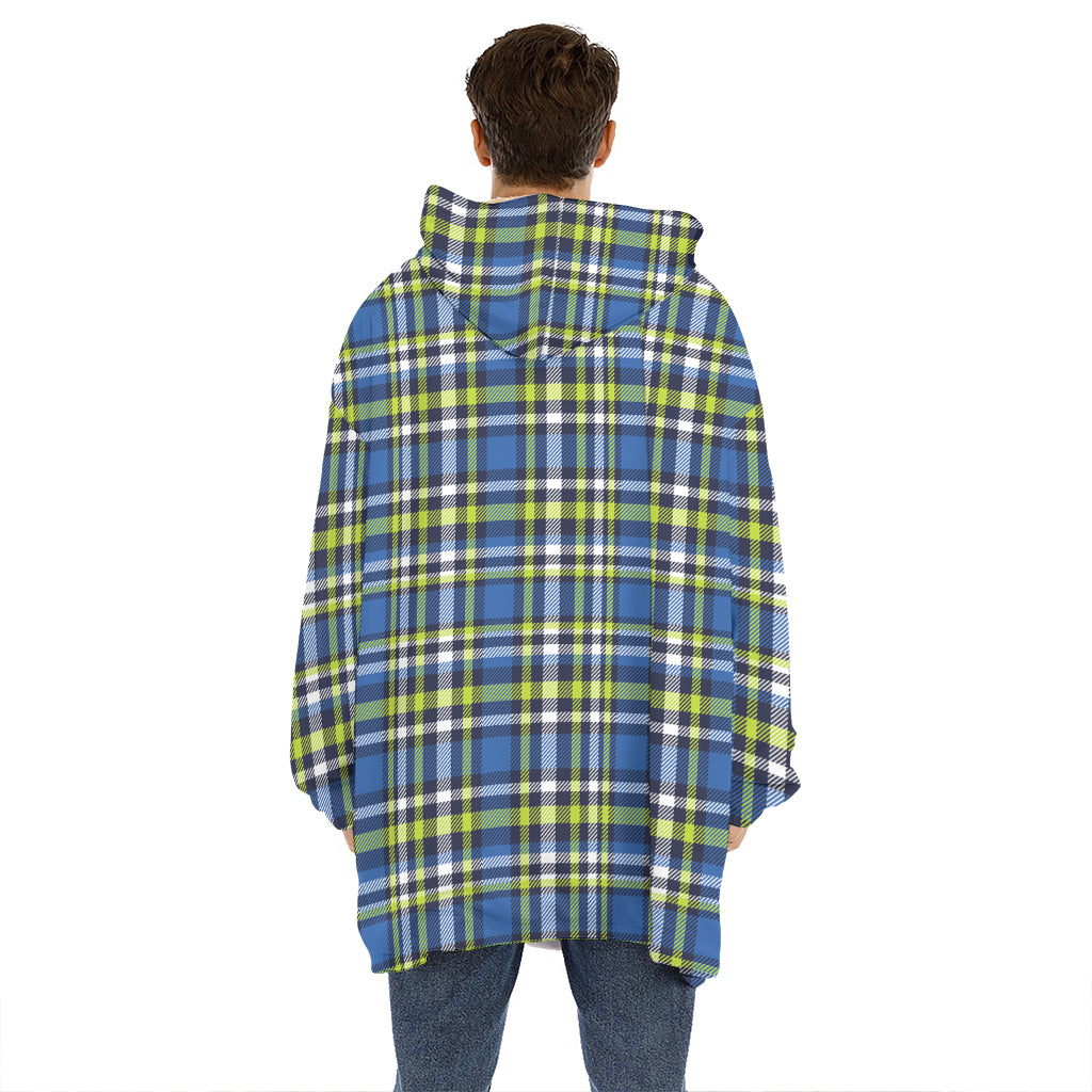 Blue Green And White Plaid Pattern Print Hoodie Blanket