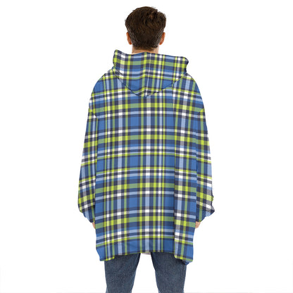 Blue Green And White Plaid Pattern Print Hoodie Blanket