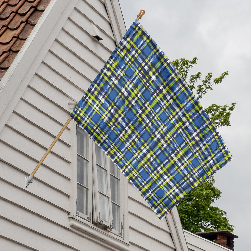 Blue Green And White Plaid Pattern Print House Flag
