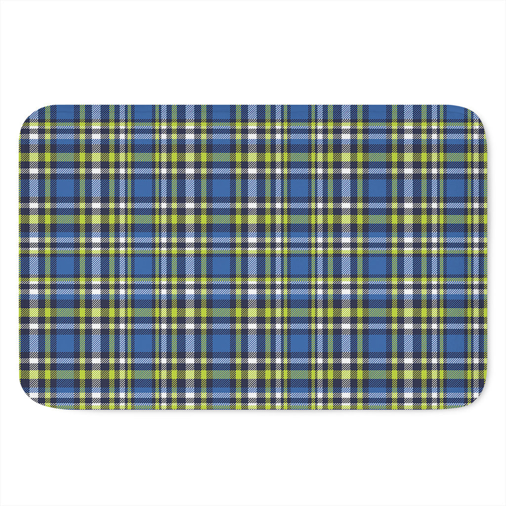 Blue Green And White Plaid Pattern Print Indoor Door Mat