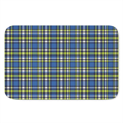 Blue Green And White Plaid Pattern Print Indoor Door Mat