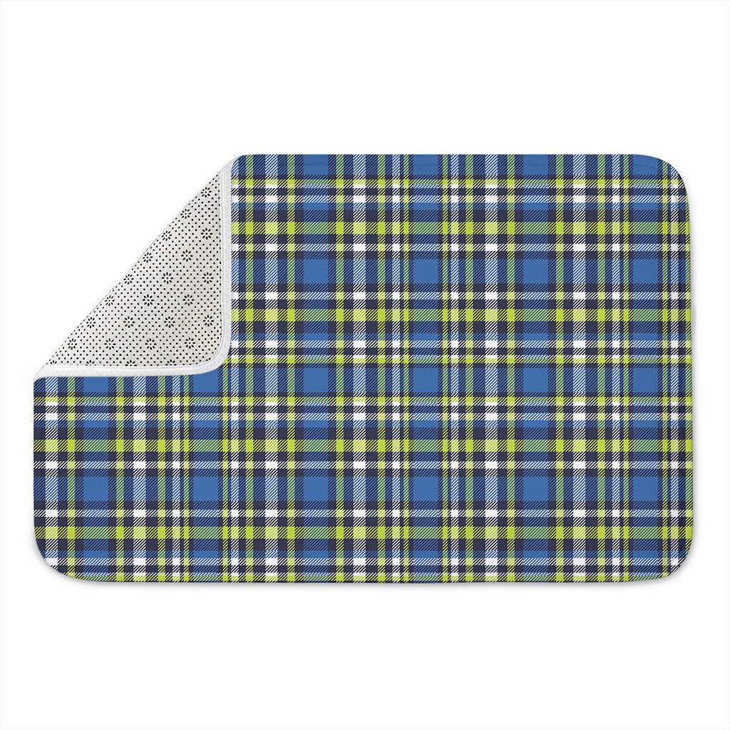 Blue Green And White Plaid Pattern Print Indoor Door Mat