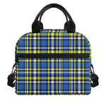 Blue Green And White Plaid Pattern Print Insulated Lunch Bag