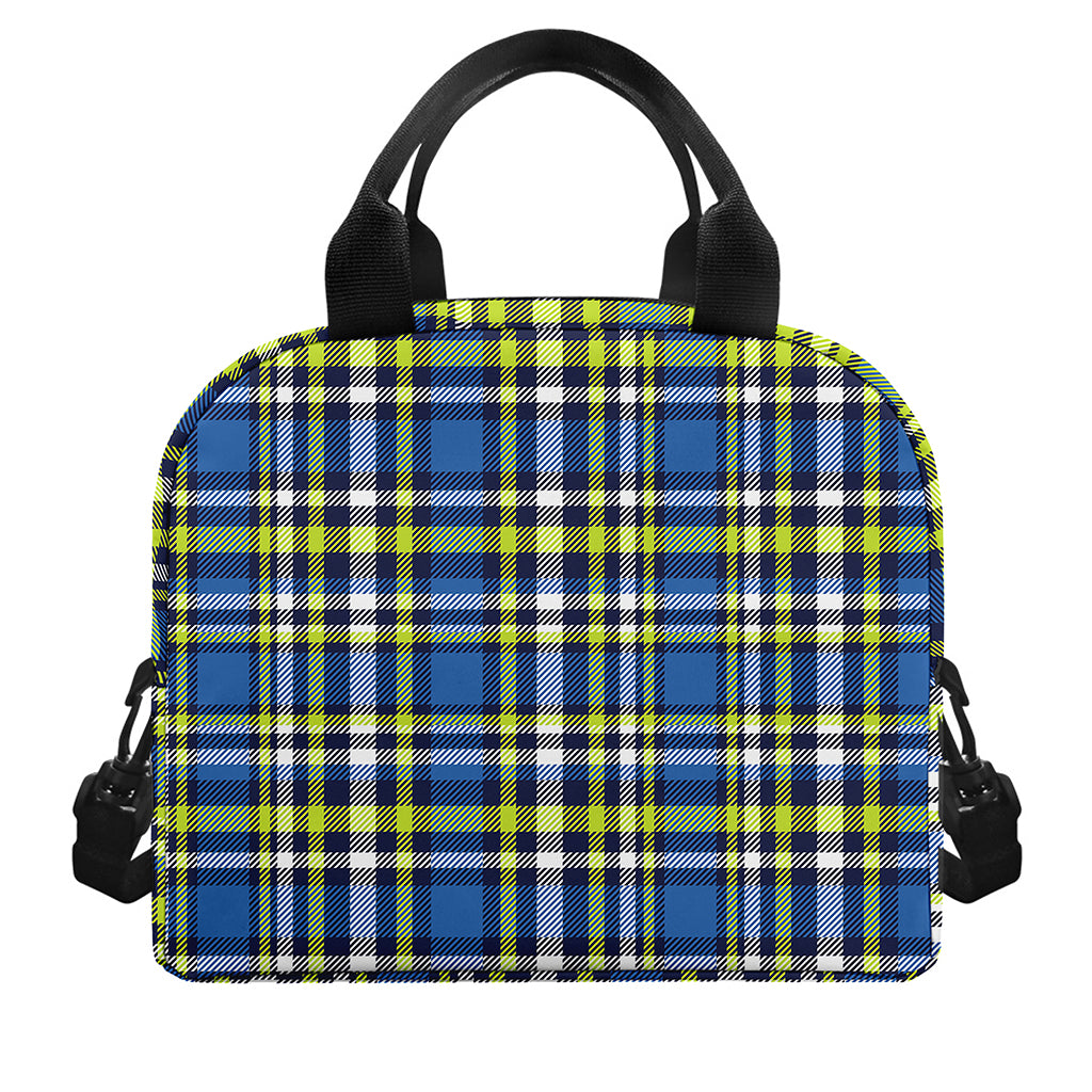 Blue Green And White Plaid Pattern Print Insulated Lunch Bag