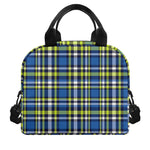 Blue Green And White Plaid Pattern Print Insulated Lunch Bag