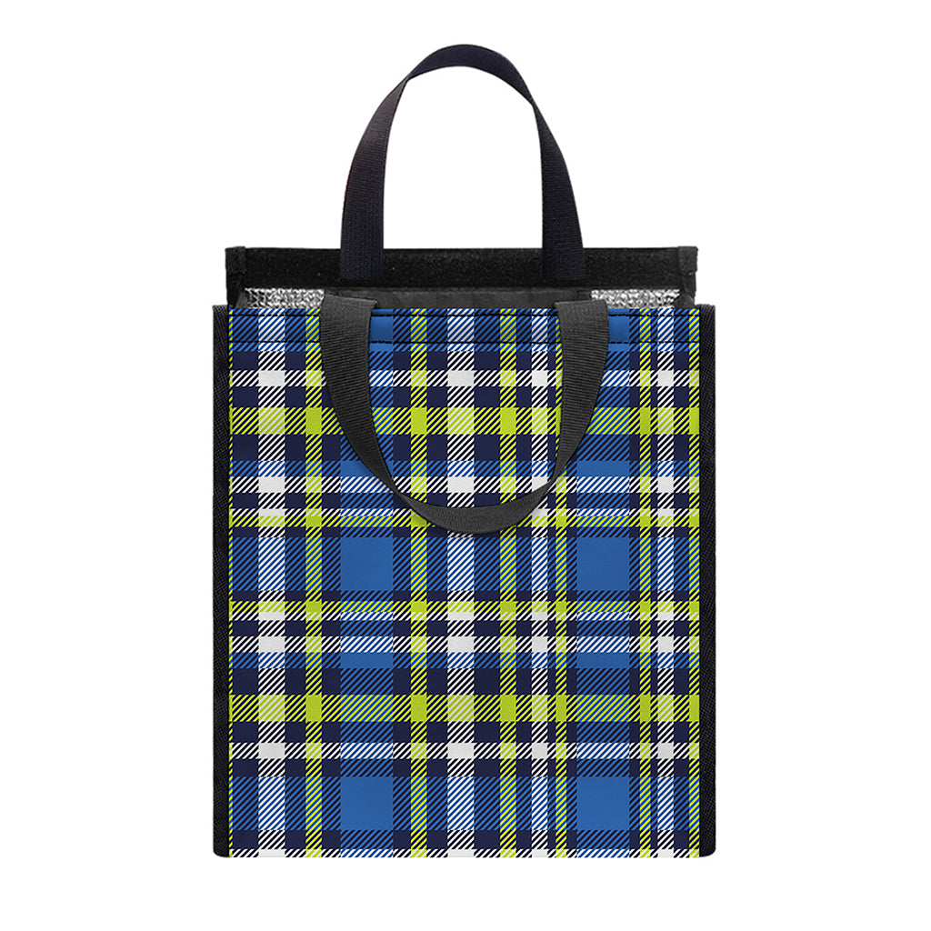 Blue Green And White Plaid Pattern Print Insulated Lunch Tote