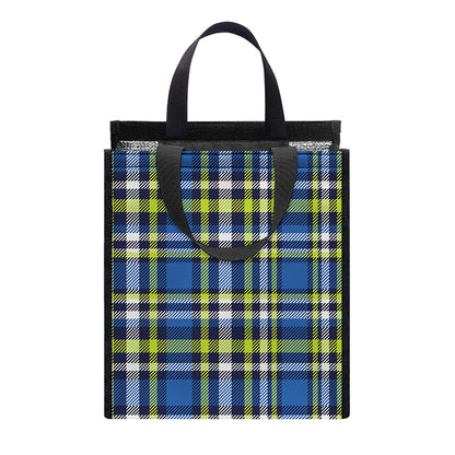 Blue Green And White Plaid Pattern Print Insulated Lunch Tote