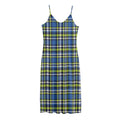 Blue Green And White Plaid Pattern Print Jersey Midi Cami Dress