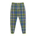 Blue Green And White Plaid Pattern Print Jogger Pants