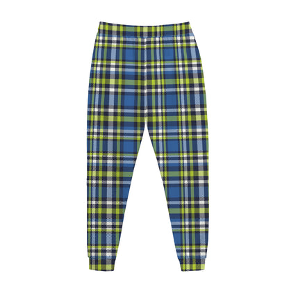 Blue Green And White Plaid Pattern Print Jogger Pants
