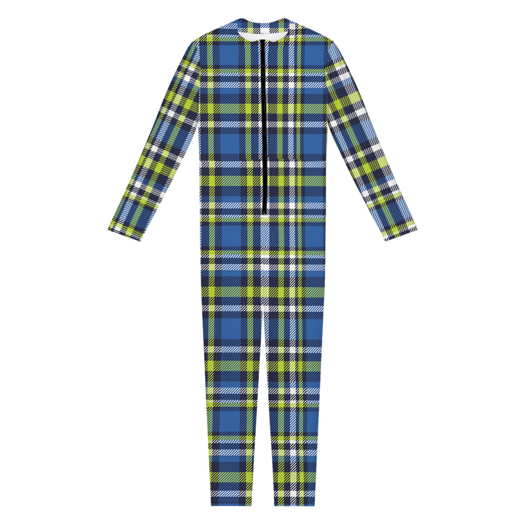 Blue Green And White Plaid Pattern Print Jumpsuit