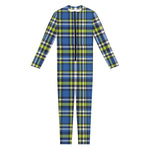 Blue Green And White Plaid Pattern Print Jumpsuit