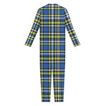 Blue Green And White Plaid Pattern Print Jumpsuit