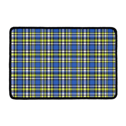 Blue Green And White Plaid Pattern Print Kitchen Mat