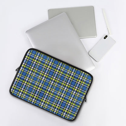 Blue Green And White Plaid Pattern Print Laptop Sleeve