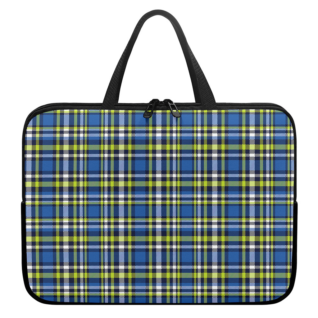 Blue Green And White Plaid Pattern Print Laptop Sleeve With Handle