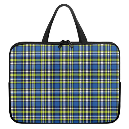 Blue Green And White Plaid Pattern Print Laptop Sleeve With Handle