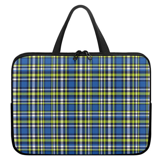 Blue Green And White Plaid Pattern Print Laptop Sleeve With Handle