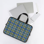Blue Green And White Plaid Pattern Print Laptop Sleeve With Handle