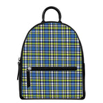 Blue Green And White Plaid Pattern Print Leather Backpack