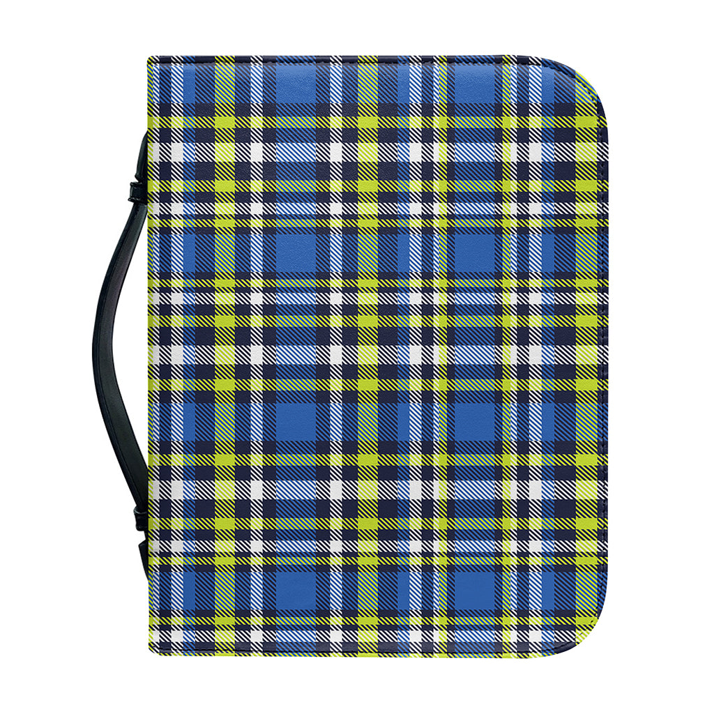 Blue Green And White Plaid Pattern Print Leather Bible Cover