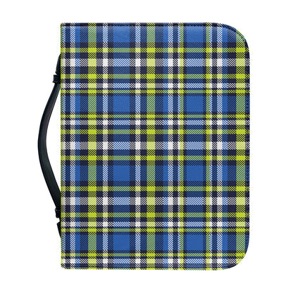 Blue Green And White Plaid Pattern Print Leather Bible Cover