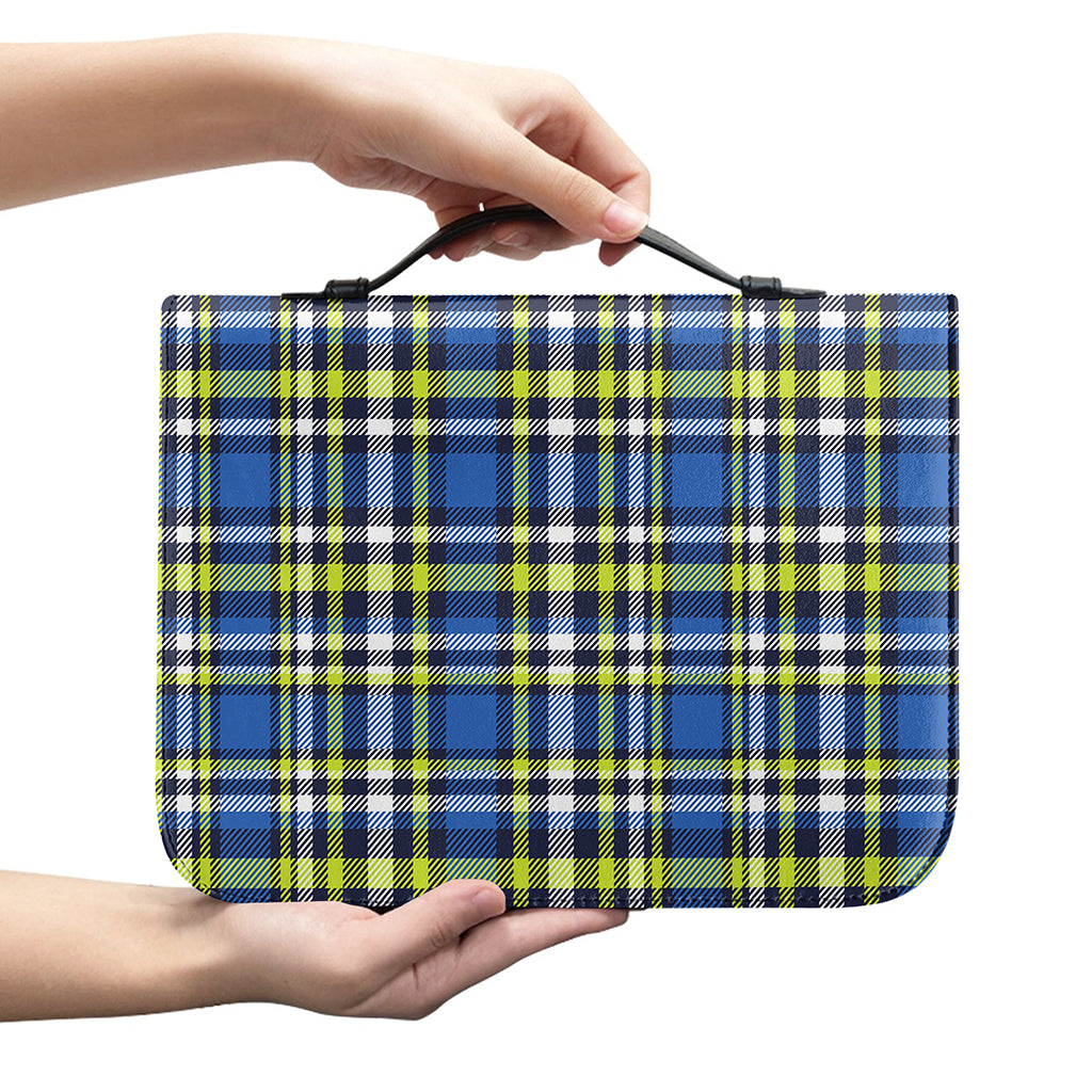 Blue Green And White Plaid Pattern Print Leather Bible Cover