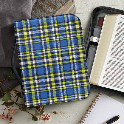Blue Green And White Plaid Pattern Print Leather Bible Cover