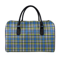 Blue Green And White Plaid Pattern Print Leather Duffel Bag
