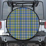 Blue Green And White Plaid Pattern Print Leather Spare Tire Cover