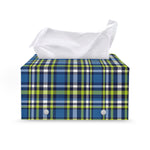 Blue Green And White Plaid Pattern Print Leather Tissue Box Cover