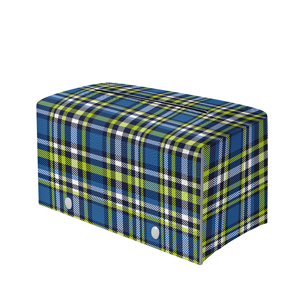 Blue Green And White Plaid Pattern Print Leather Tissue Box Cover