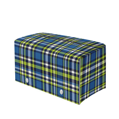 Blue Green And White Plaid Pattern Print Leather Tissue Box Cover