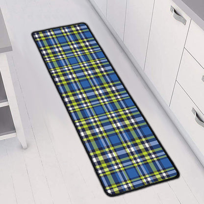 Blue Green And White Plaid Pattern Print Long Kitchen Mat