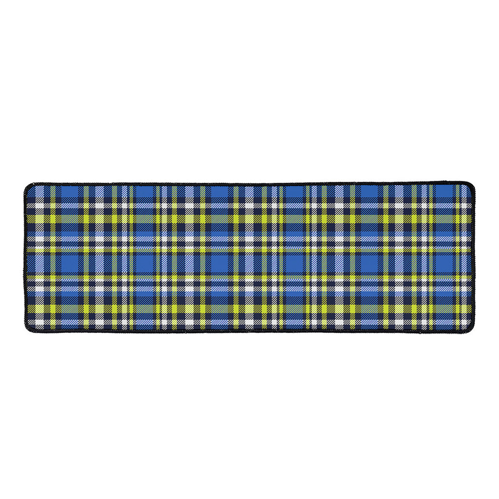 Blue Green And White Plaid Pattern Print Long Kitchen Mat