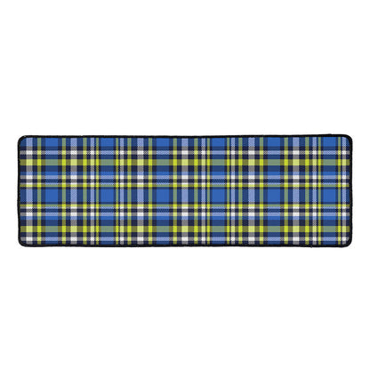 Blue Green And White Plaid Pattern Print Long Kitchen Mat