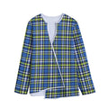 Blue Green And White Plaid Pattern Print Long Sleeve Short Coat
