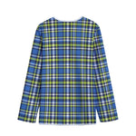 Blue Green And White Plaid Pattern Print Long Sleeve Short Coat
