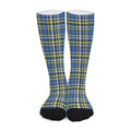 Blue Green And White Plaid Pattern Print Long Socks