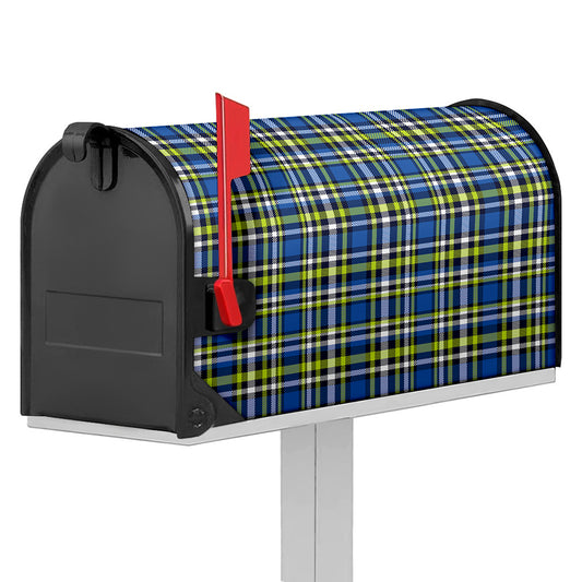 Blue Green And White Plaid Pattern Print Mailbox Cover