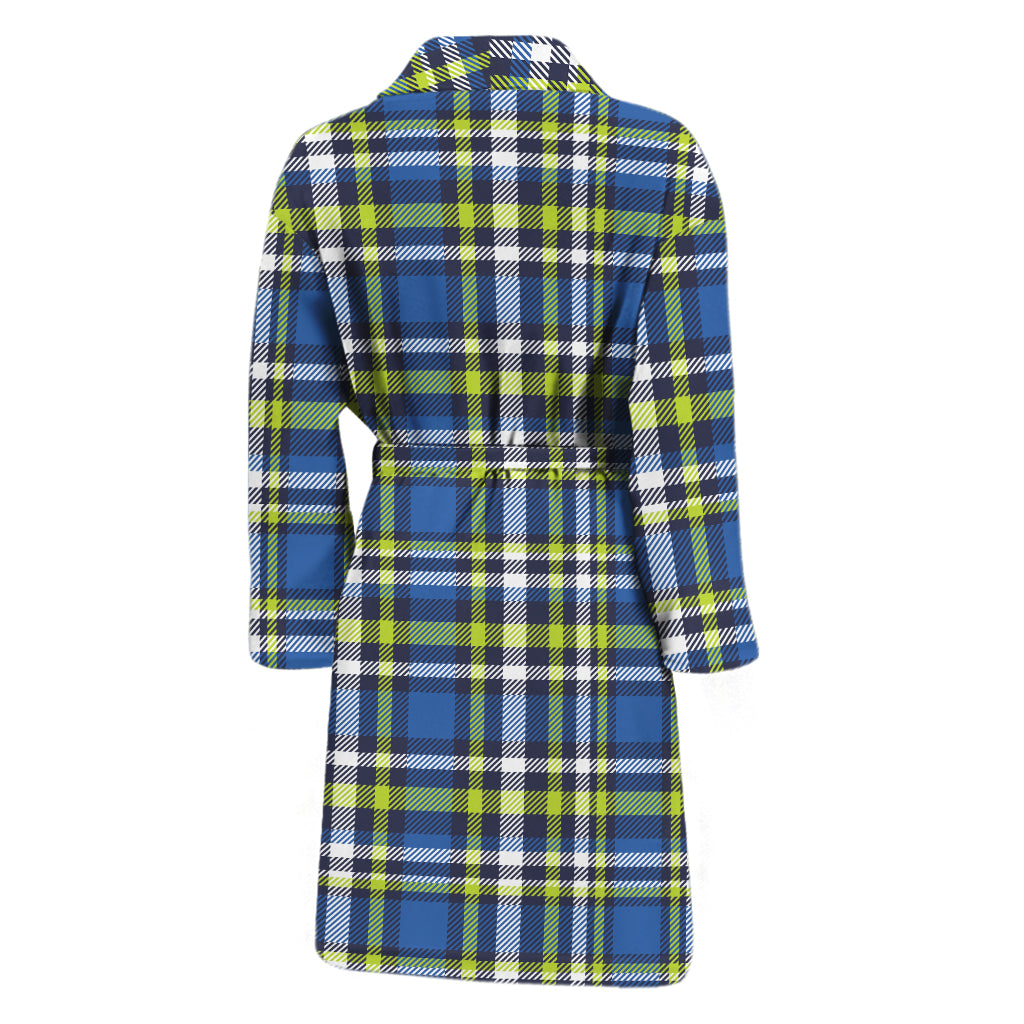 Blue Green And White Plaid Pattern Print Men's Bathrobe