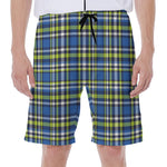 Blue Green And White Plaid Pattern Print Men's Beach Shorts