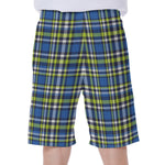 Blue Green And White Plaid Pattern Print Men's Beach Shorts