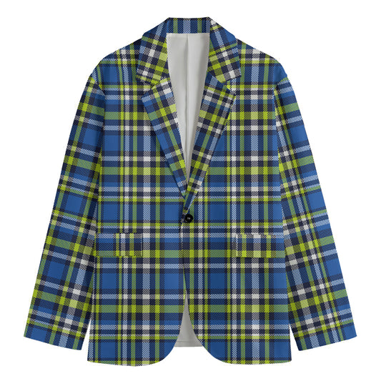 Blue Green And White Plaid Pattern Print Men's Blazer